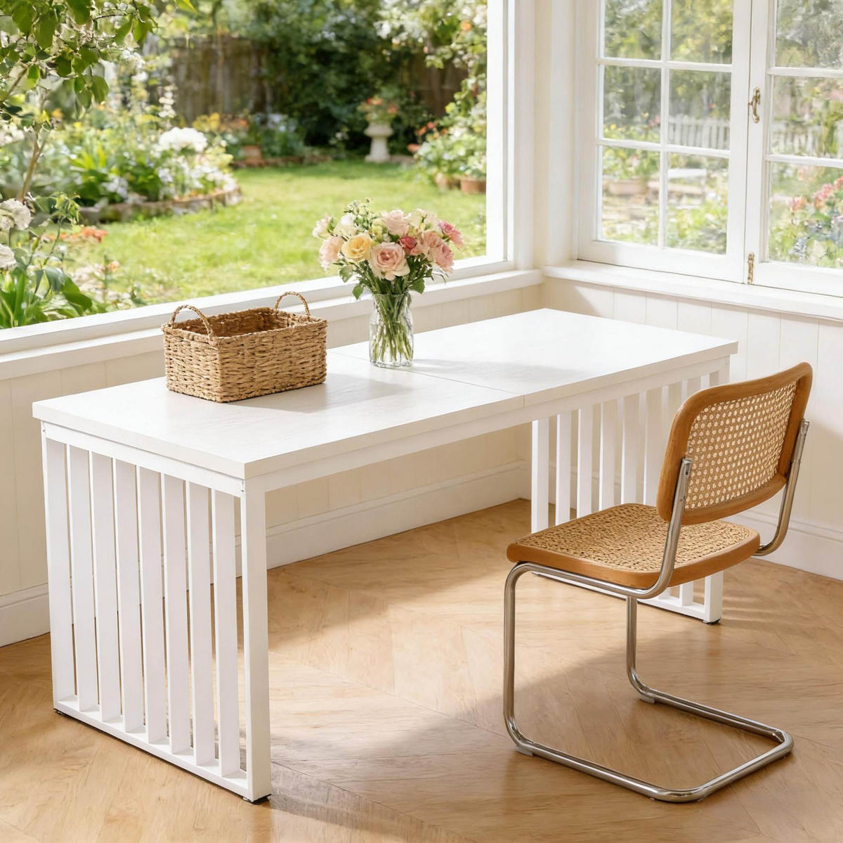 SCHREIBTISCH für 2 Personen 180 x 60 cm Holzoptik White - Weiß, Metall (180/60/76cm) - Meubliv