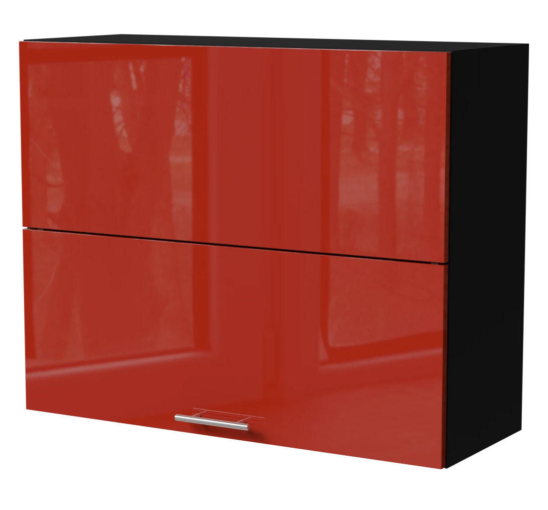 KLAPPHÄNGESCHRANK Brerra W8B/90-AV Schwarz / RAL 3002 karminrot Hochglanz 90 / 32,5 / 72cm - Rot/Schwarz, Holz/Holzwerkstoff (90/72/32.5cm) - Feldmann-Wohnen
