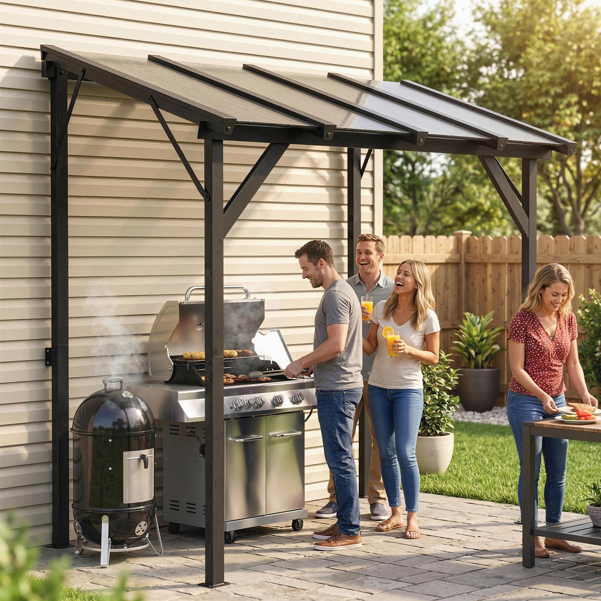 GRILLPAVILLON Polycarbonat, Verzinkter Metall Dunkelgrau - Dunkelgrau, Metall (148/244/244cm) - Outsunny