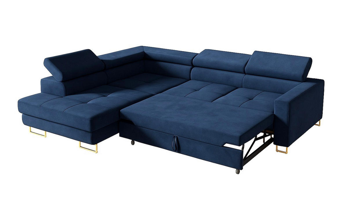 ECKSOFA Gold MERY Mit Verstellbaren Kopfstützen Links Ausziehbar - Blau, Textil (250/200cm) - Sepro Meble