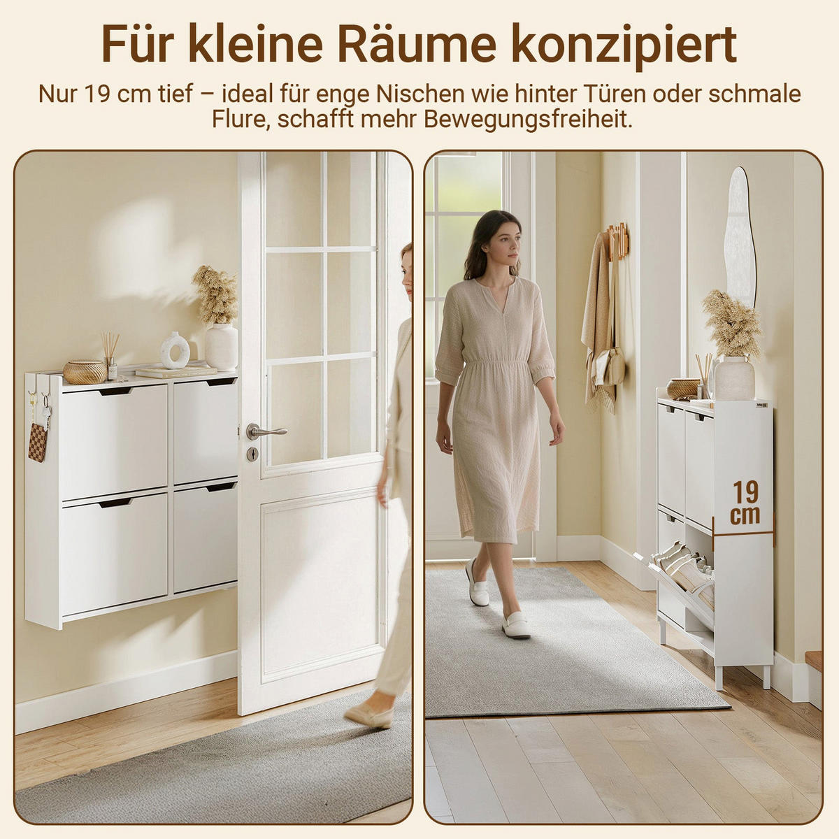 SCHUHSCHRANK mit 4 Klappen und Sensorlicht Weiß 100x19x93cm - Weiß, Holzwerkstoff (19/93/100cm) - SoBuy