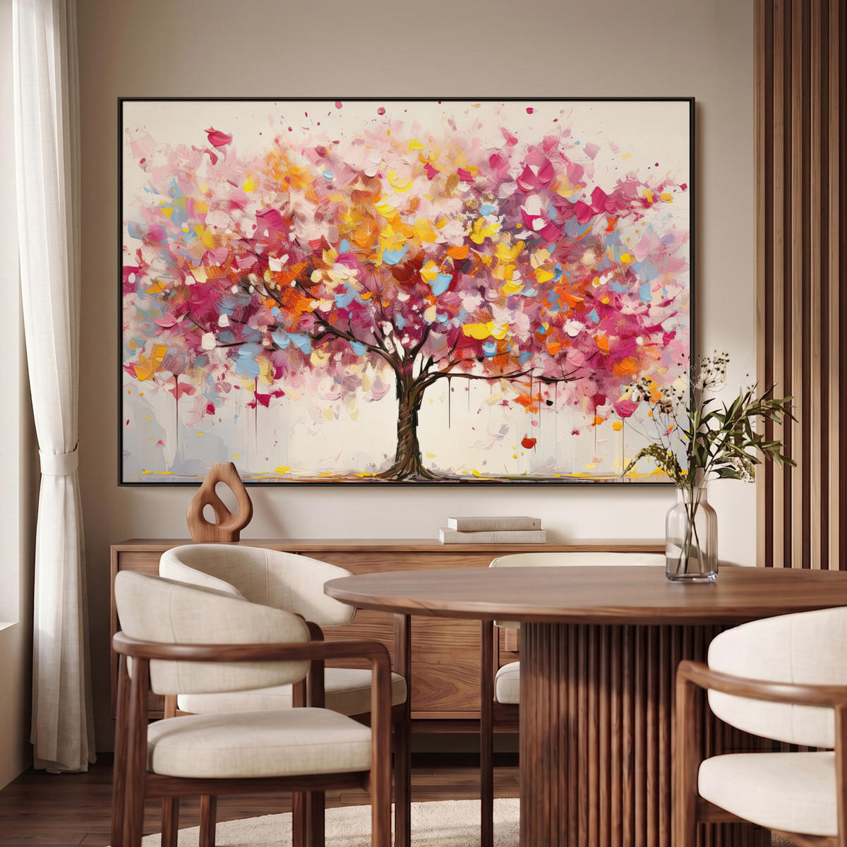 LEINWAND Bilder mit Rahmen - Aquarell - Baum - Kunst - Abstrakt - 120x80 - Multicolor, Textil (120/80cm) - MuchoWow