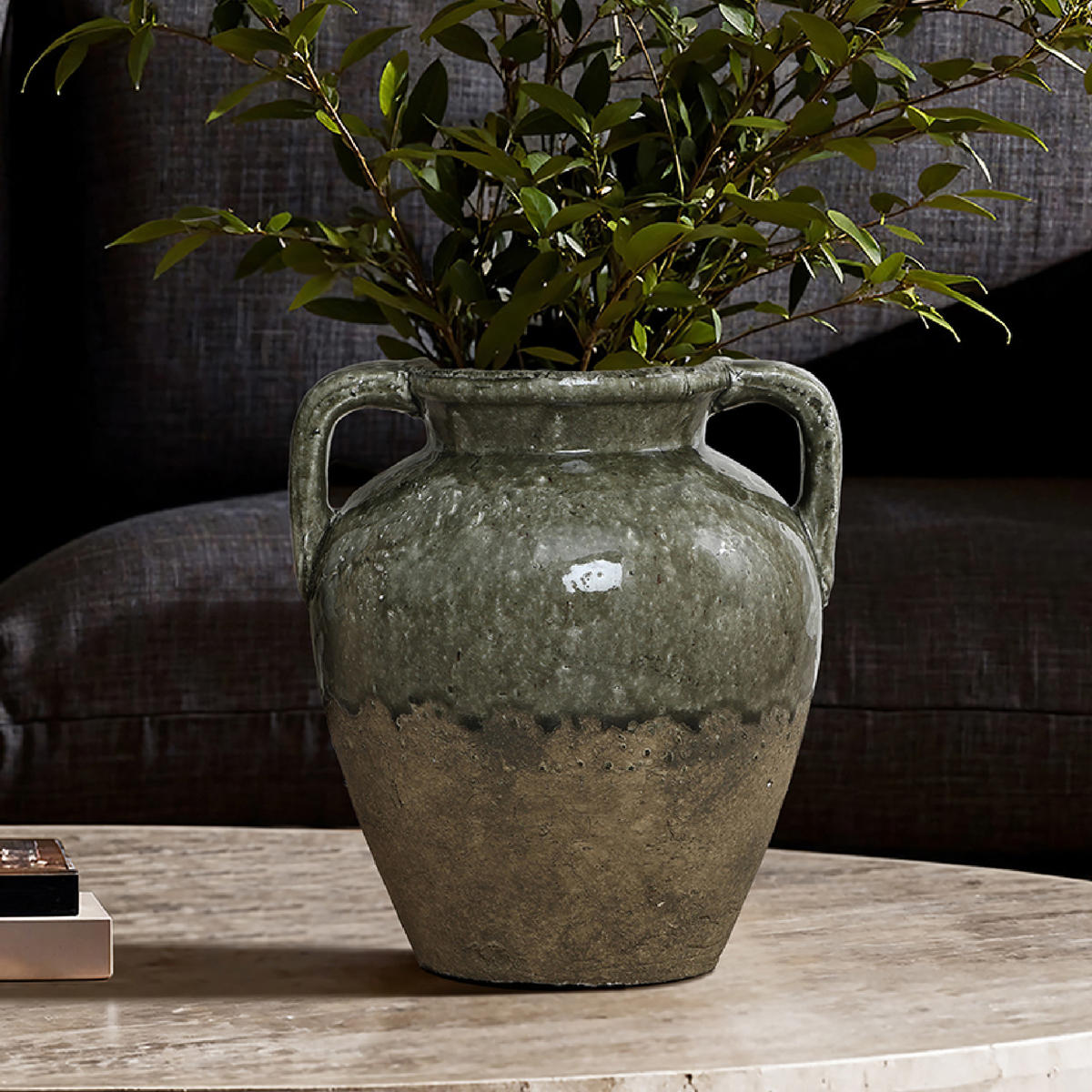 VASE aus Keramik, Ø24.5 x H29 cm - Grün, Keramik (29cm) - Hometopia