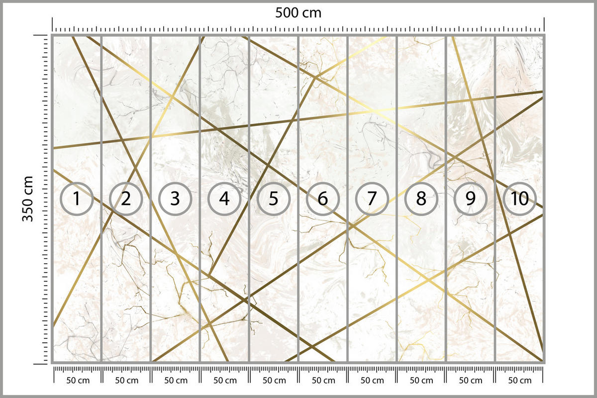 FOTOTAPETE für Wohnzimmer Marmor Abstraktion Golden Linien Glamour Creme 500x350 - Gelb/Beige, Papier (500/350cm) - Muralo