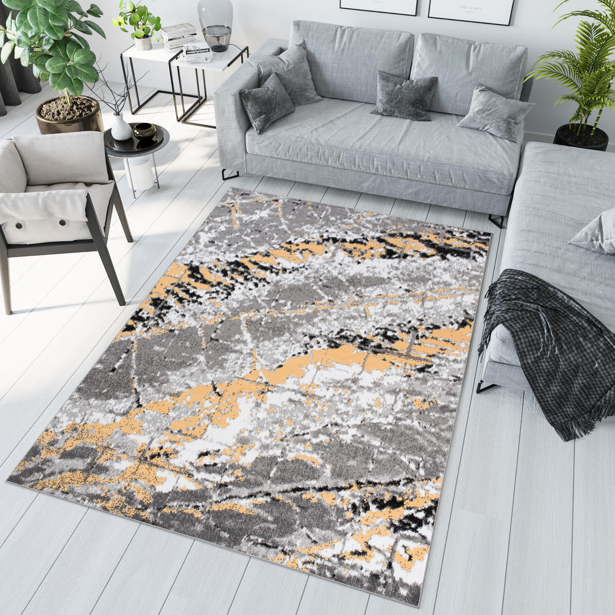 TEPPICH MAYA Gelb Meliert Splash Verwischt 180/250 cm - Gelb, Textil (180/250cm) - Tapiso