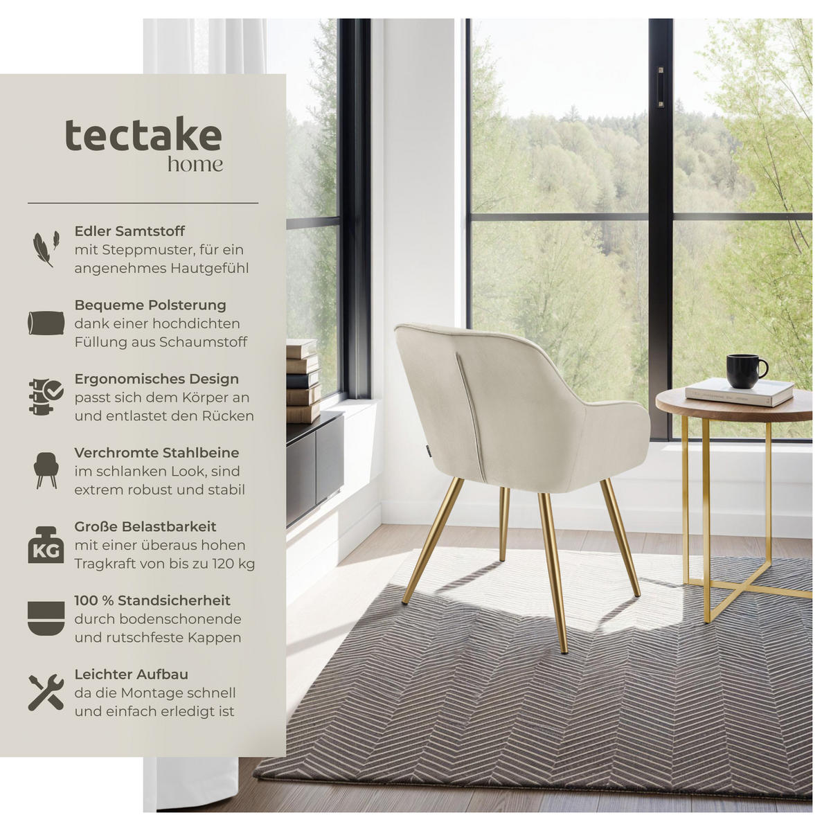 ESSZIMMERSTUHL 4er Set Marilyn 58 x 62 x 82 cm creme/gold - Goldfarben/Creme, Kunststoff (58/82/62cm) - tectake