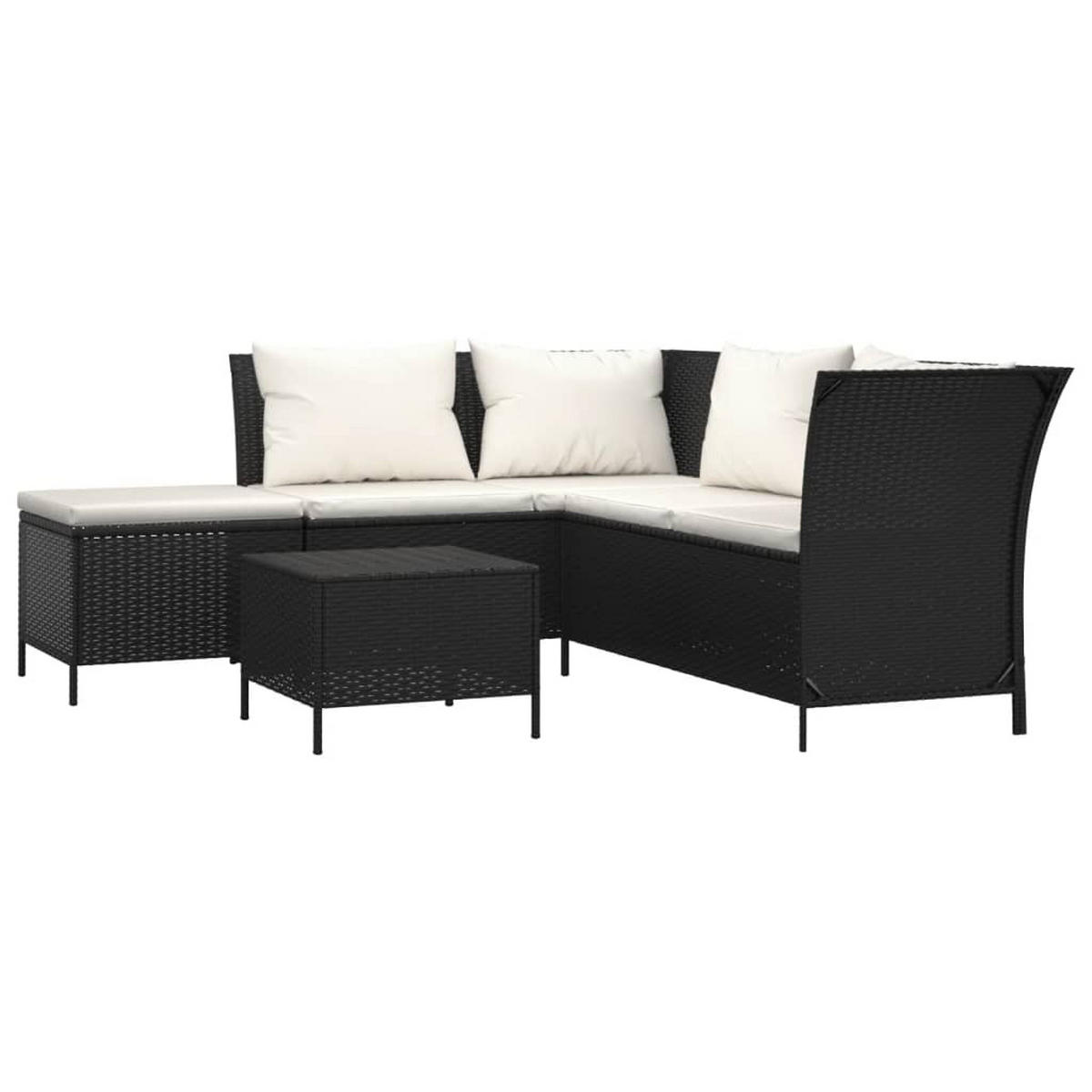 LOUNGEGARNITUR mit Kissen-Stauraum und Couchtisch, aus Poly Rattan, Schwarz, 3-teiliges Set - Schwarz, Kunststoff - vidaXL