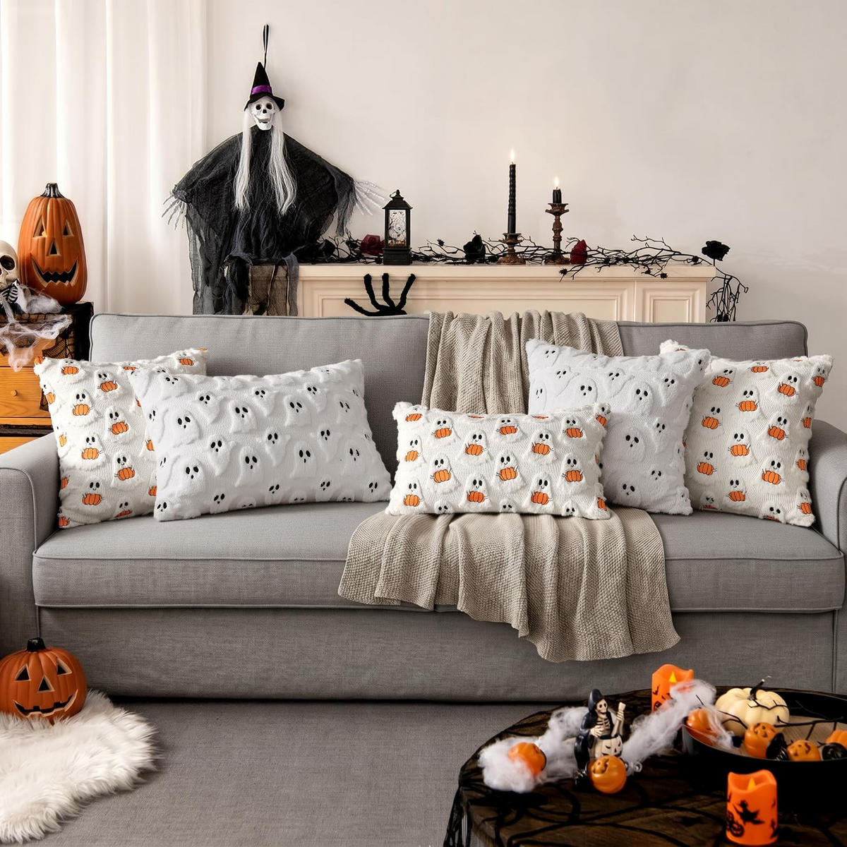 KISSENBEZUG 45x45 cm 2er Set Halloween Dekoration - Ecru, Textil (45/45cm) - Kaket