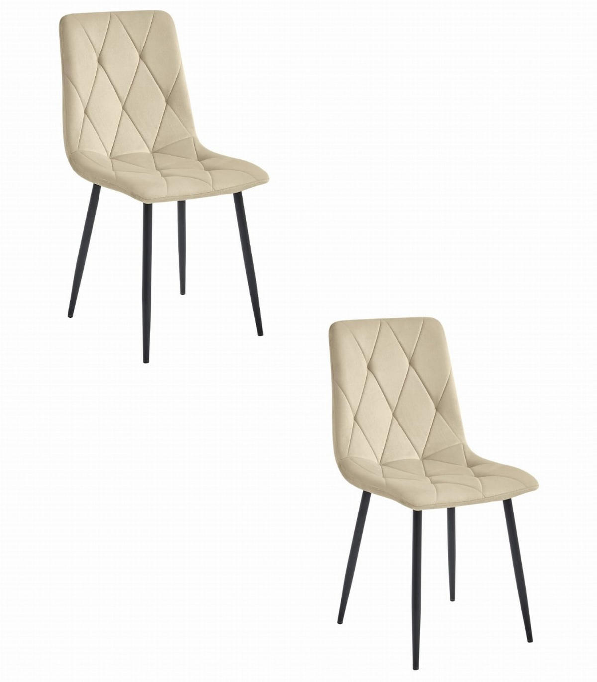 ESSZIMMERSTUHL 2-er Set TYRA hellbeige Sitzfläche, schwarze Beine - Hellbraun/Schwarz, Textil (44.5/87/54.5cm) - Valora