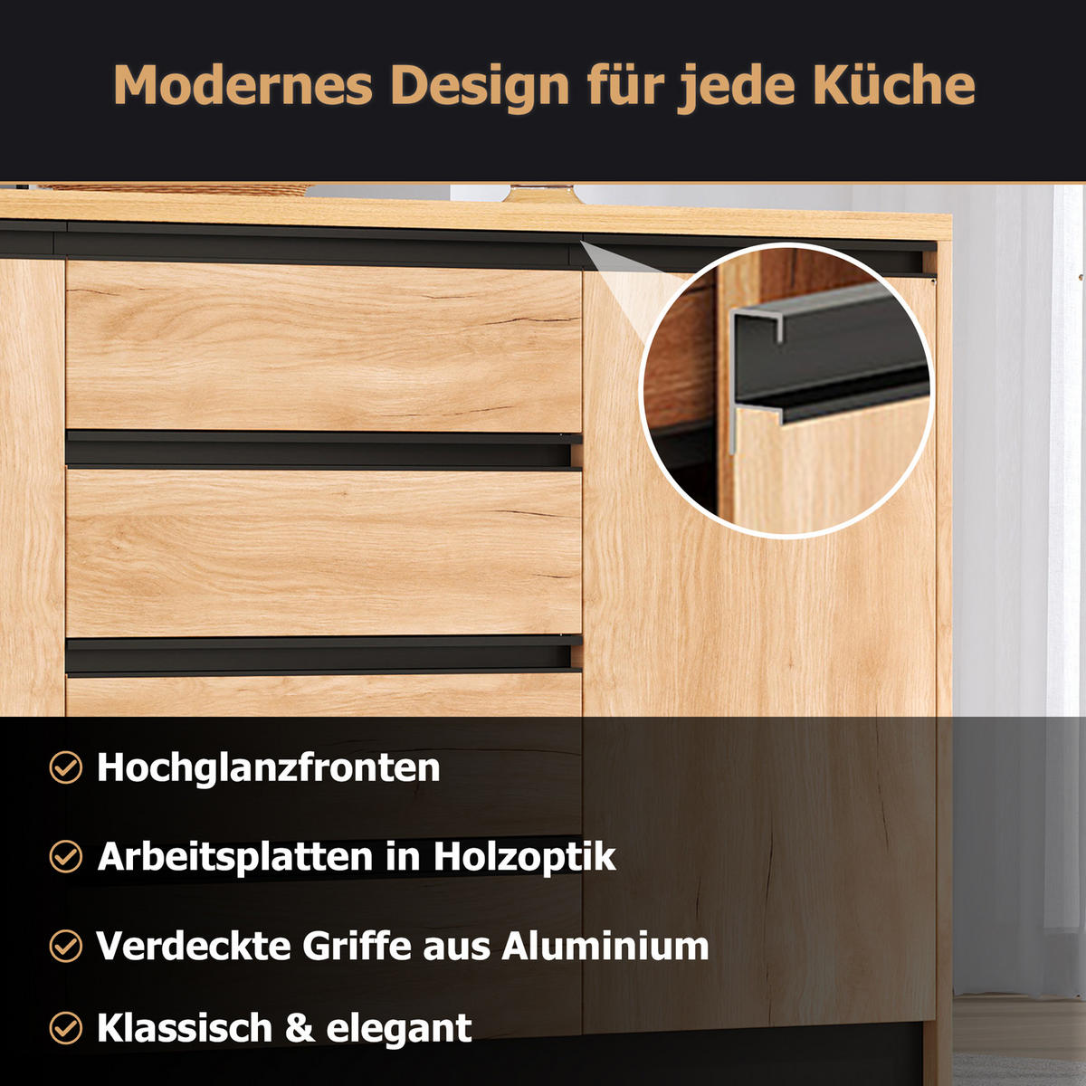 KÜCHENINSEL 140/50/90 cm Natürlich mit 4 Schubladen, ausklappbarer Arbeitsplatte und 2 Schränken - Silberfarben/Weiß, Holz/Holzwerkstoff (80/90/140cm) - Oxeza