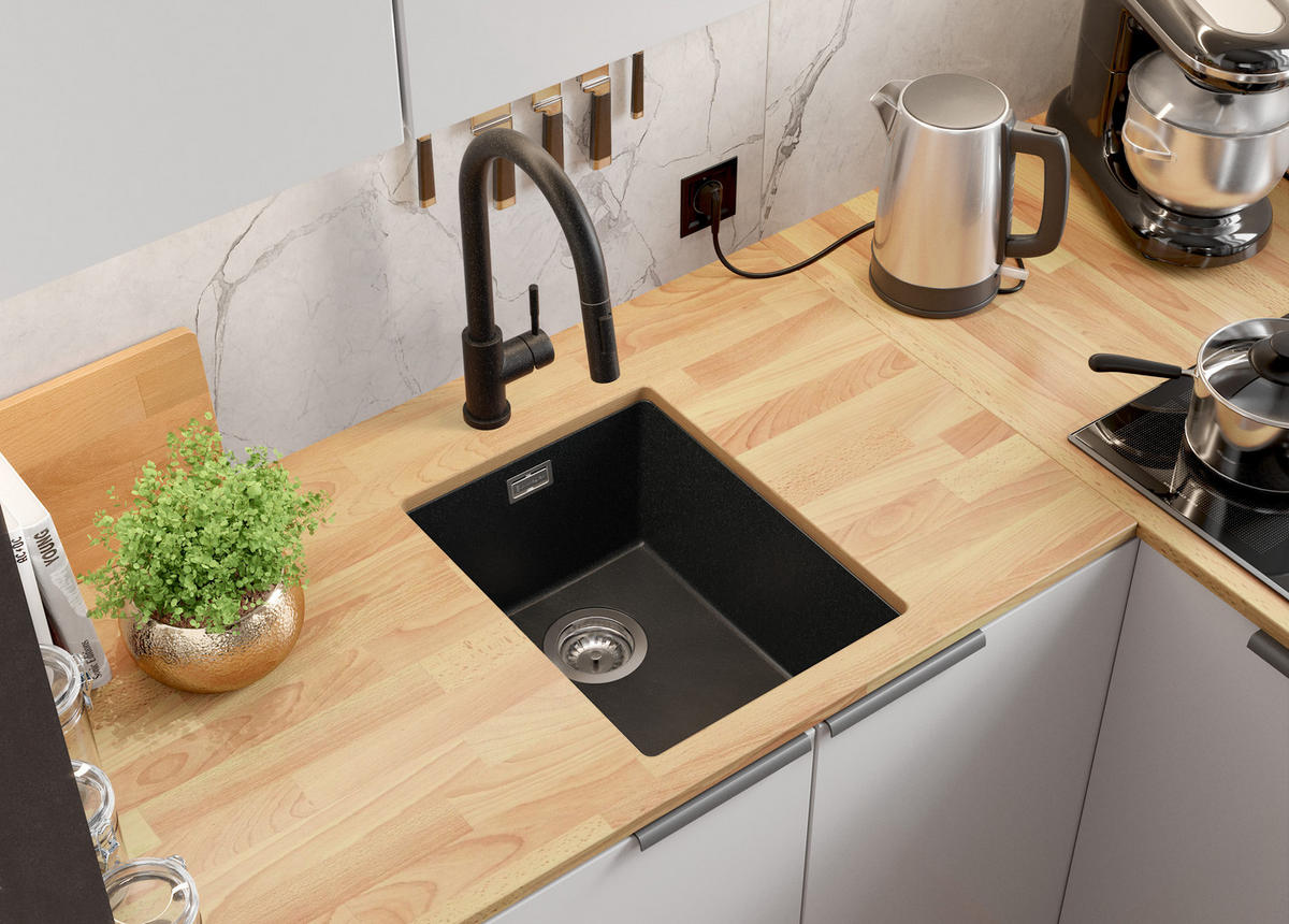 UNTERBAUSPÜLE GRANIT London, 2-er set Anthrazit 36/47 cm 1 Becken + Ablauf-Set ab 40er Unterschrank - Chromfarben/Anthrazit, Kunststoff (36/20/47cm) - Primagran