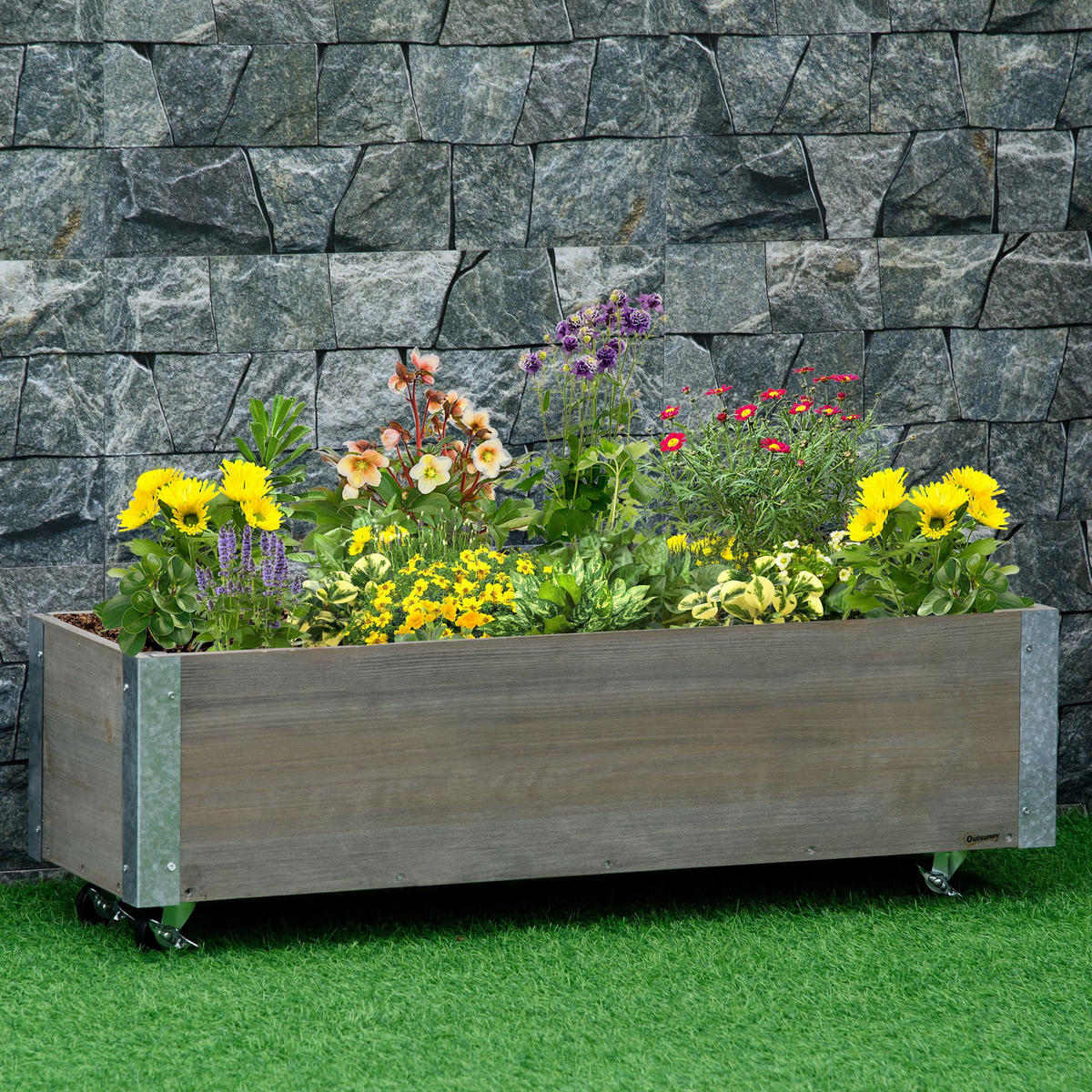 HOCHBEET auf Rollen DE-12254 mit Bewässerung u. Drainage Grau - Grau, Holz (96/30/30.6cm) - ComfortXL