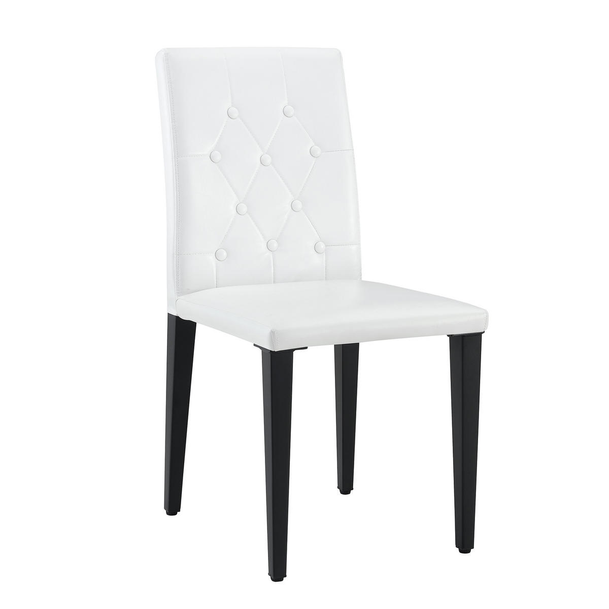 ESSGRUPPE DE-39482 5-teilig, Glastisch und 4 PU-Stühlen mit Knopfverzierung Weiß - Weiß, Metall (85/75/85cm) - ComfortXL