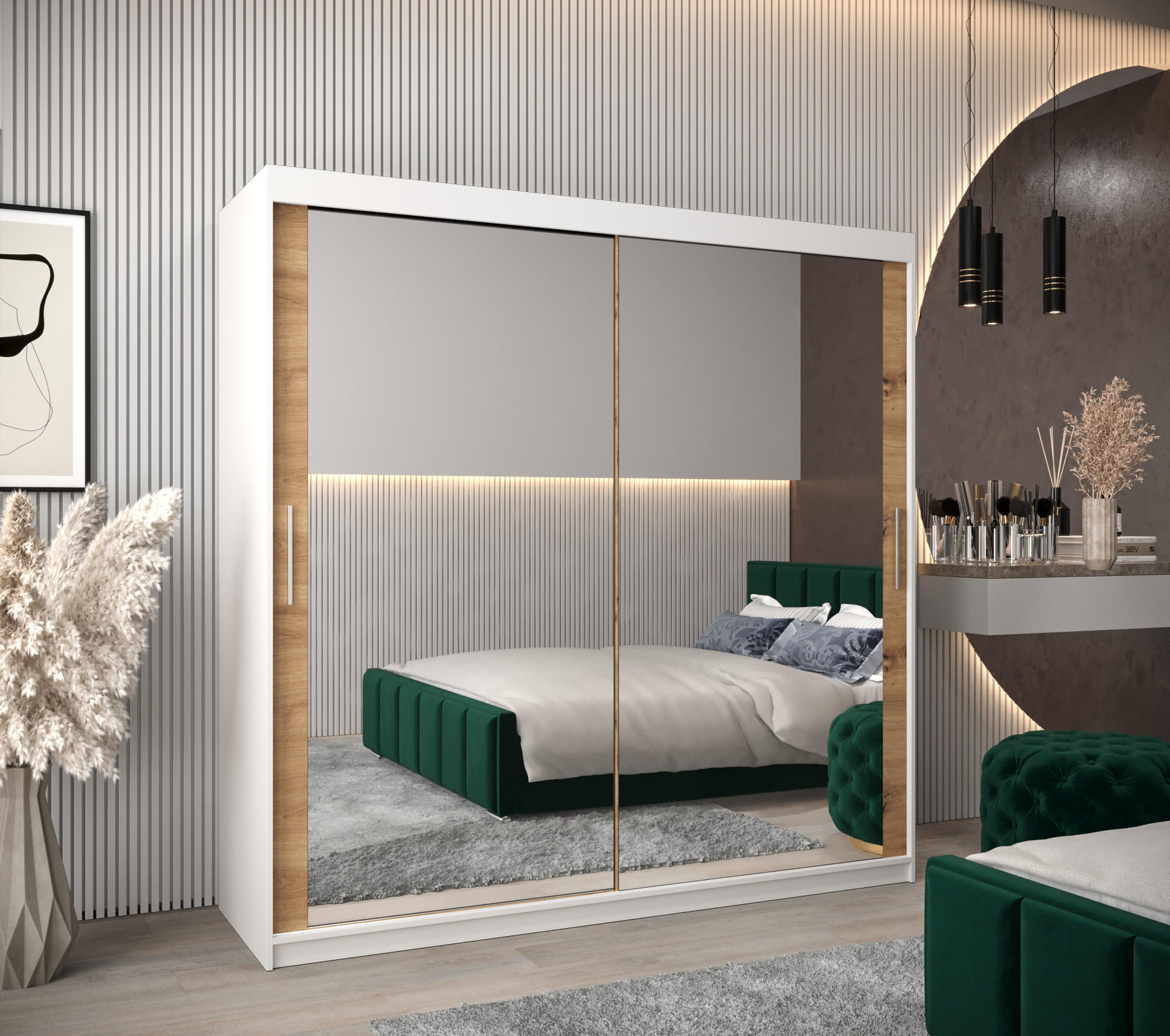 SCHWEBETÜRENSCHRANK 200/200/62 2-türig - Silberfarben/Weiß, Holz/Kunststoff (200/200/62cm) - Abiks Möbel