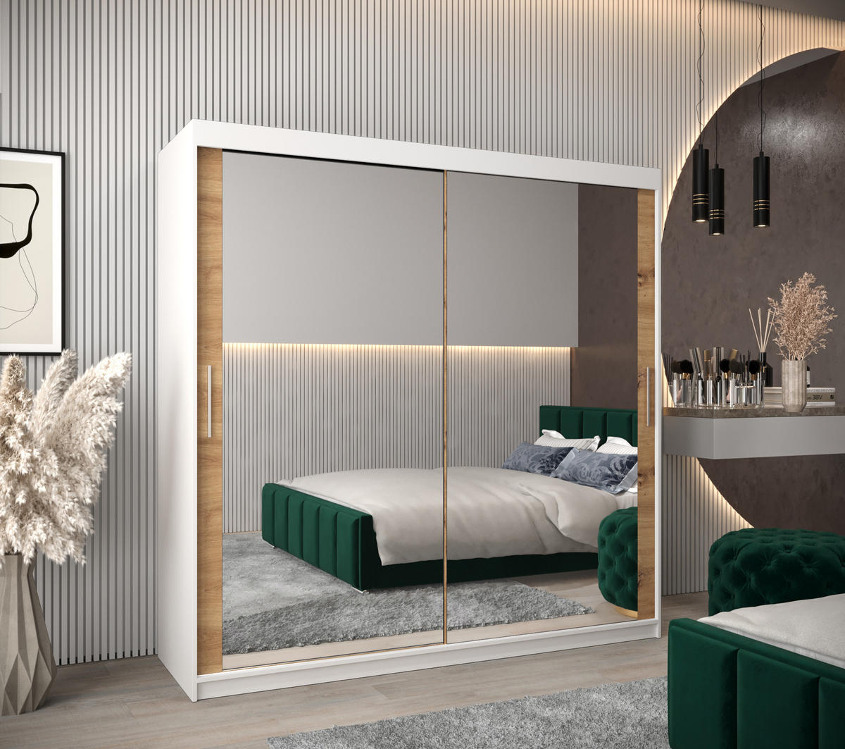 SCHWEBETÜRENSCHRANK 200/200/62 2-türig - Silberfarben/Weiß, Holz/Kunststoff (200/200/62cm) - Abiks Möbel