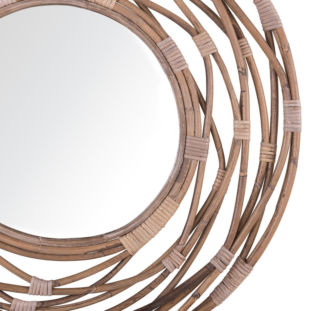 WANDSPIEGEL sandbeige Rattan 75 cm Burgis - Braun, Naturmaterialen (75/75/3cm) - Beliani
