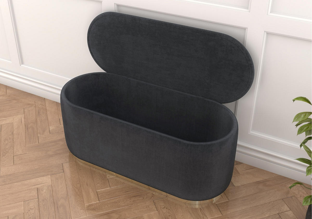 POUF Scarlett mit Stauraum, goldene Basis, 110/47/45 cm, Grau - Goldfarben/Grau, Holzwerkstoff/Textil (110/47/45cm) - Dancan