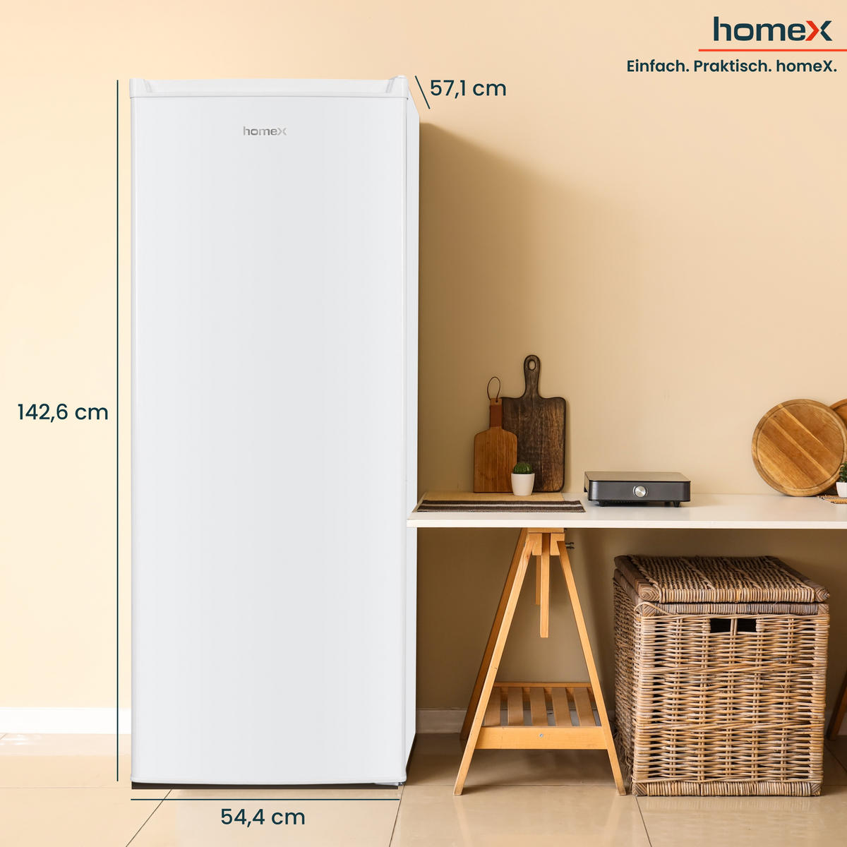 GEFRIERSCHRANK groß - 168L Nutzinhalt, 4-Sterne Gefrieren, freistehend, leise, weiß - Weiß, Kunststoff/Metall (54.4/142.6/57.1cm) - homeX