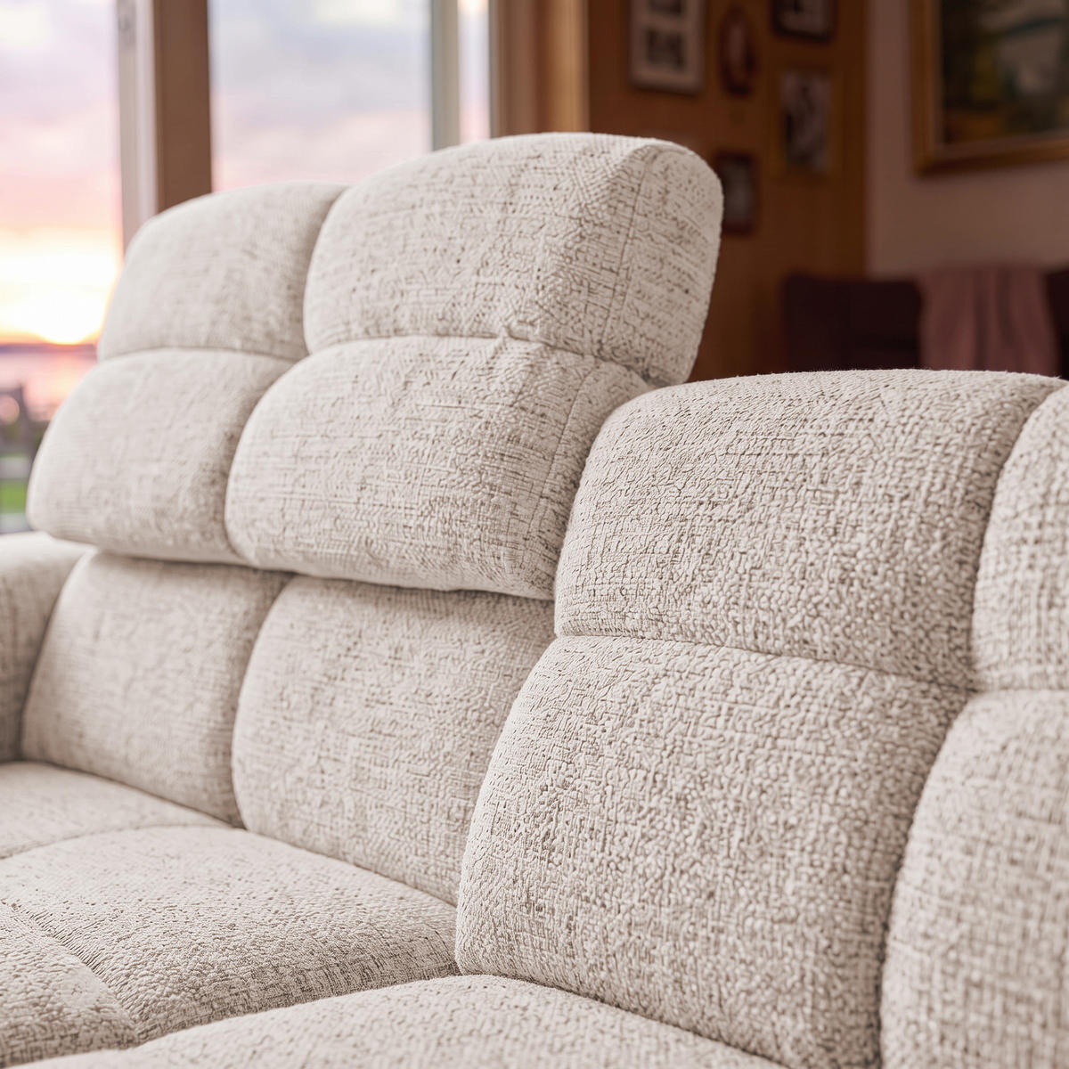 ECKSOFA TENDER Links mit Schlaffunktion und Verstellbare Kopfstützen, Chenille beige - Beige/Schwarz, Holz/Kunststoff (315/176cm) - Muffo
