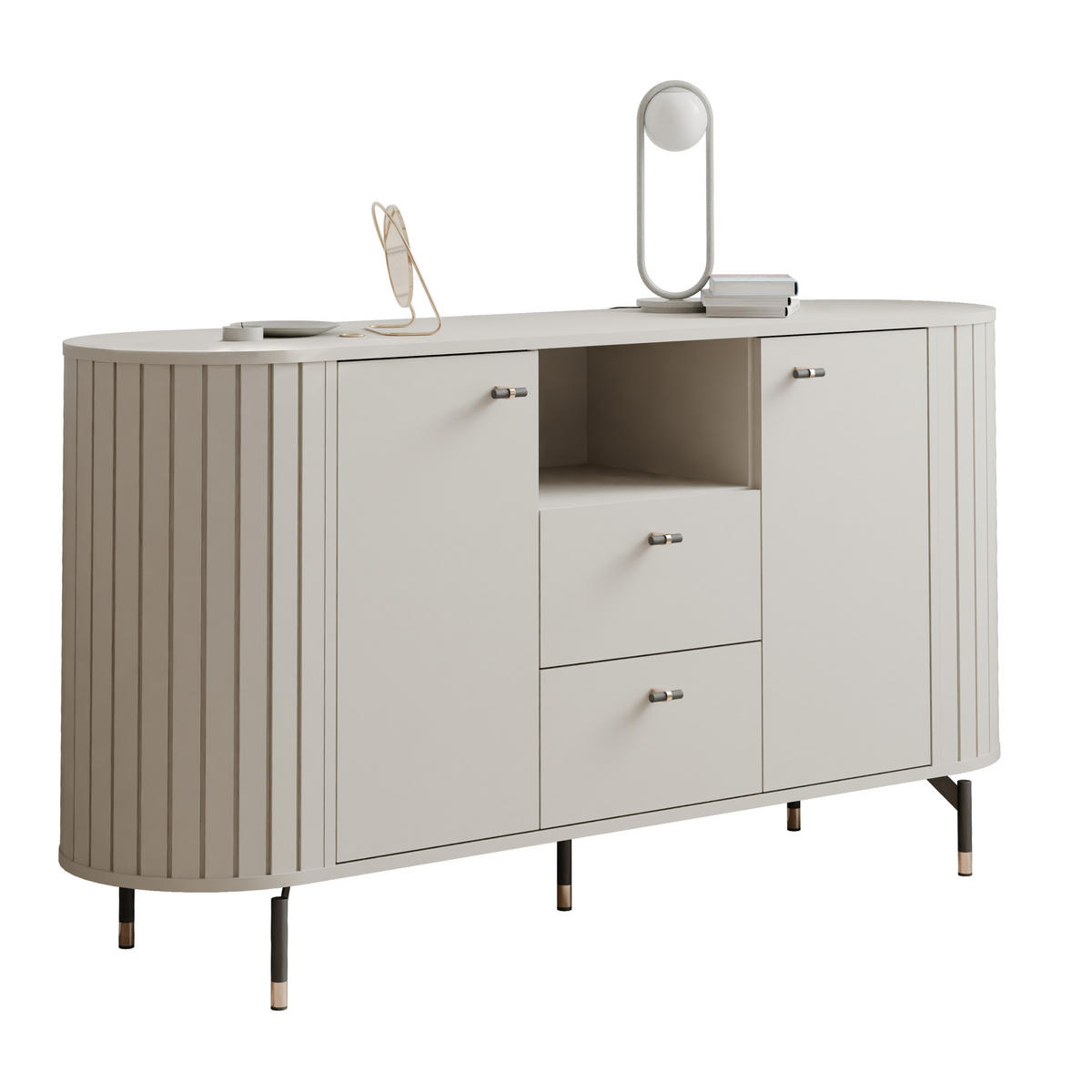 KOMMODE geriffelt, mit Fach, Kaschmir - Kaschmir, Holzwerkstoff (190/81/40cm) - Idohome