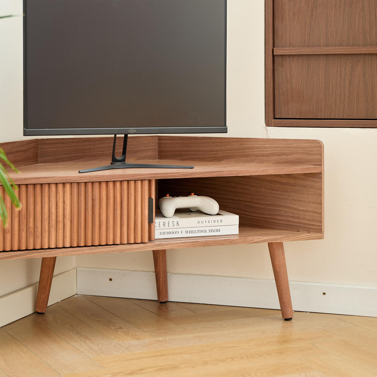 ECK-TV-SCHRANK Nussbaumholz Dunkelbraun 94 x 38 x 47 cm - Dunkelbraun, Holz (94/47/38cm) - Nordlys