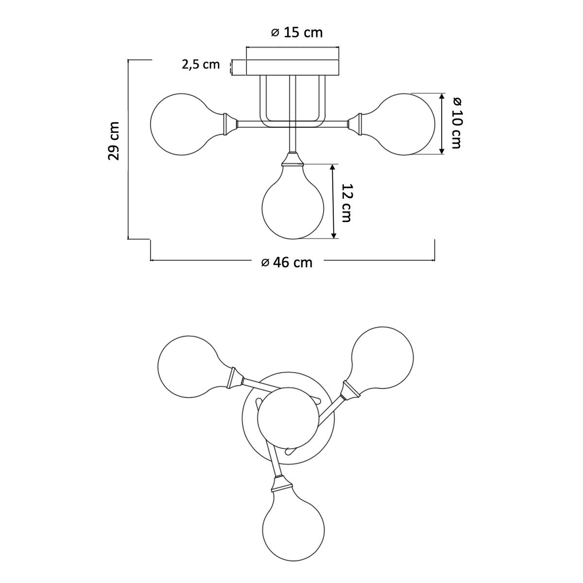 DECKENLEUCHTE Olivetto, Schwarz und gold, 46cm - Goldfarben, Glas (46/46/29cm) - KOSILUM