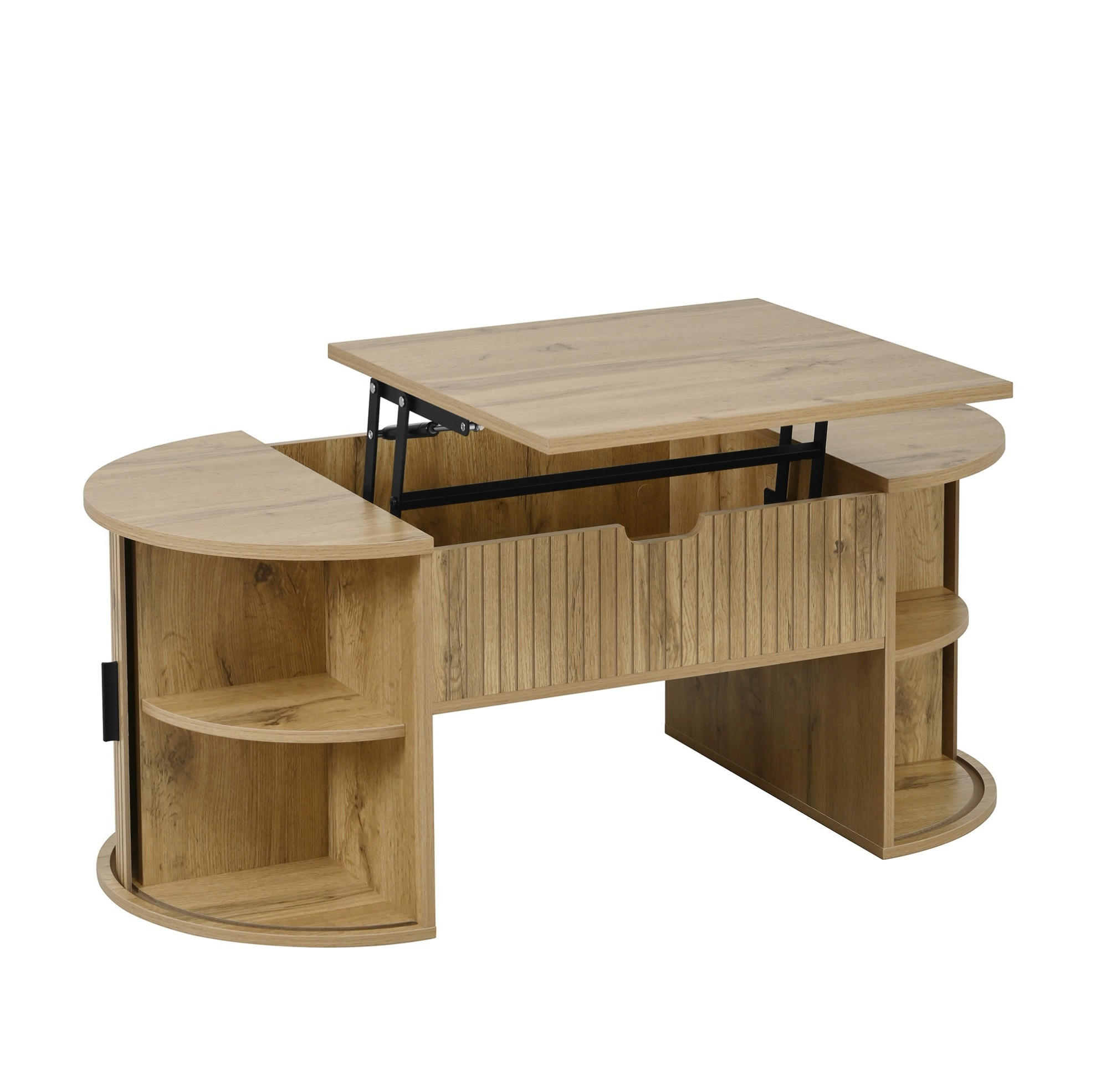 COUCHTISCH 100/50 cm höhenverstellbar mit Schiebetüren und offenen Fächern - Eichefarben, Holzwerkstoff (100/50/40.5cm) - BEAOK