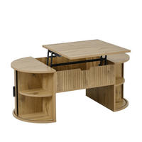 COUCHTISCH 100/50 cm höhenverstellbar mit Schiebetüren und offenen Fächern - Eichefarben, Holzwerkstoff (100/50/40.5cm) - BEAOK