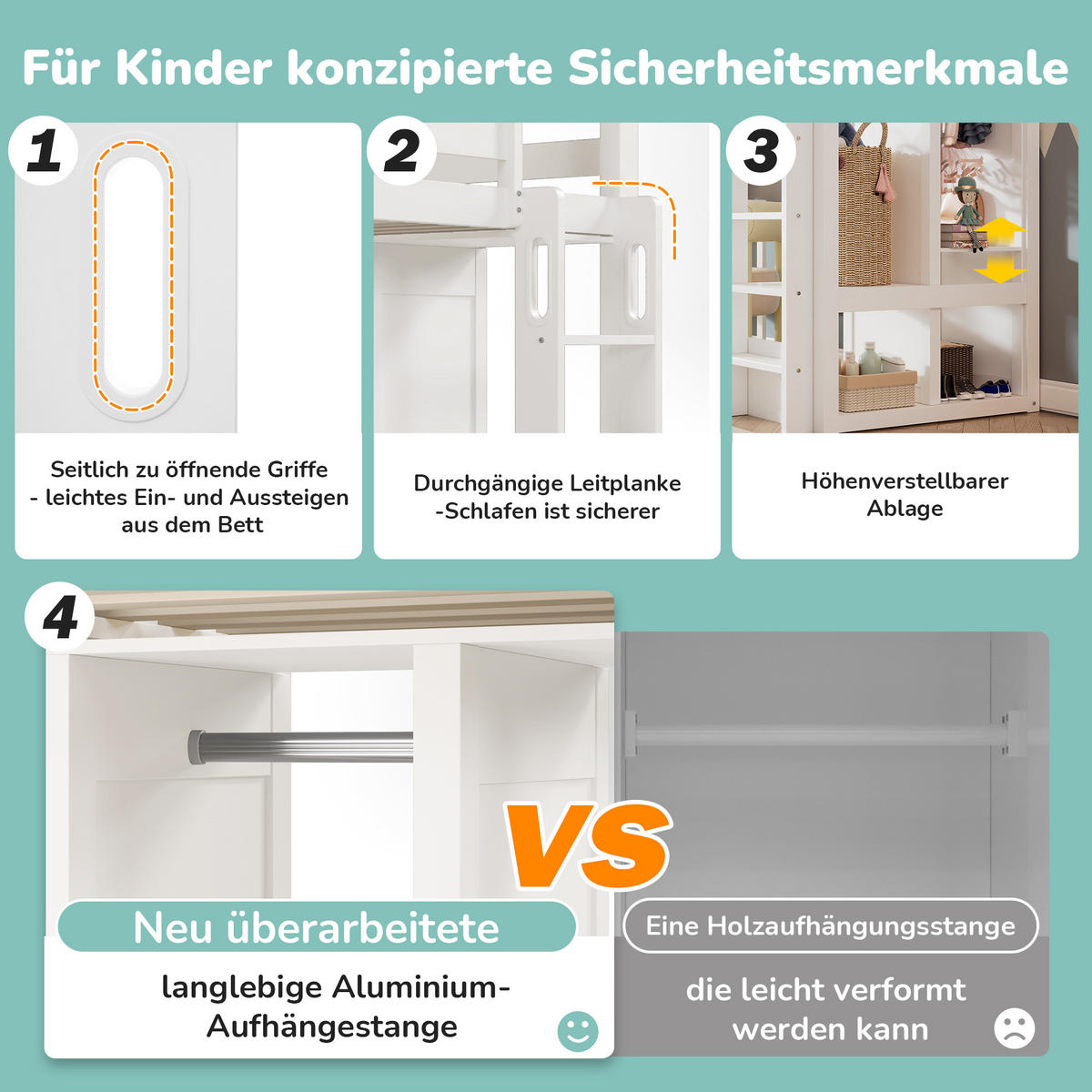 HOCHBETT 90/200 cm mit Schreibtisch, Kreidetafel, offenem Kleiderschrank und Regalen, Holz, Weiß - Weiß, Holzwerkstoff (90/200cm) - Redom