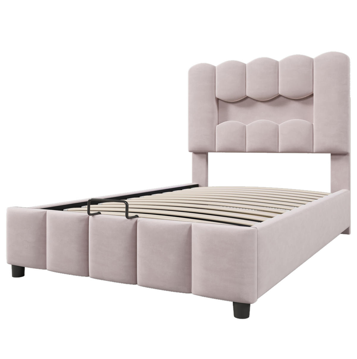 POLSTERBETT mit Stauraum und LED 90x200 cm Samt Rosa - Pink, Metall (90/200cm) - Beauniv