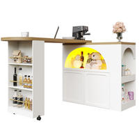 BAROVÝ stůl z MDF 135-205x39x100 cm bílý, rozkládací, pojízdný s LED, USB a úložným prostorem - bílá, kompozitní dřevo (205/100/39cm) - Modfu