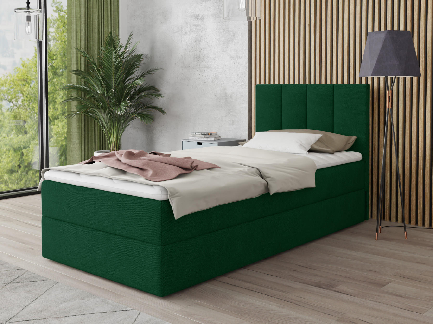 BOXBETT Star Mini - 120x200 - Grün (Kronos 19, Velvet) - Schwarz/Grün, Holz/Holzwerkstoff (120/200cm) - Sofnet