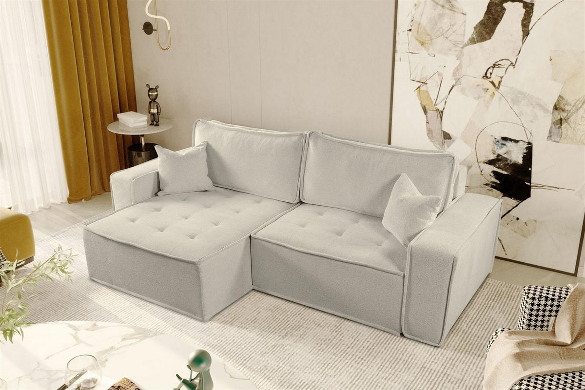 ECKSOFA Schlafsofa Flosi In Raven - Creme, Holzwerkstoff/Textil (248/140cm) - Fun Möbel