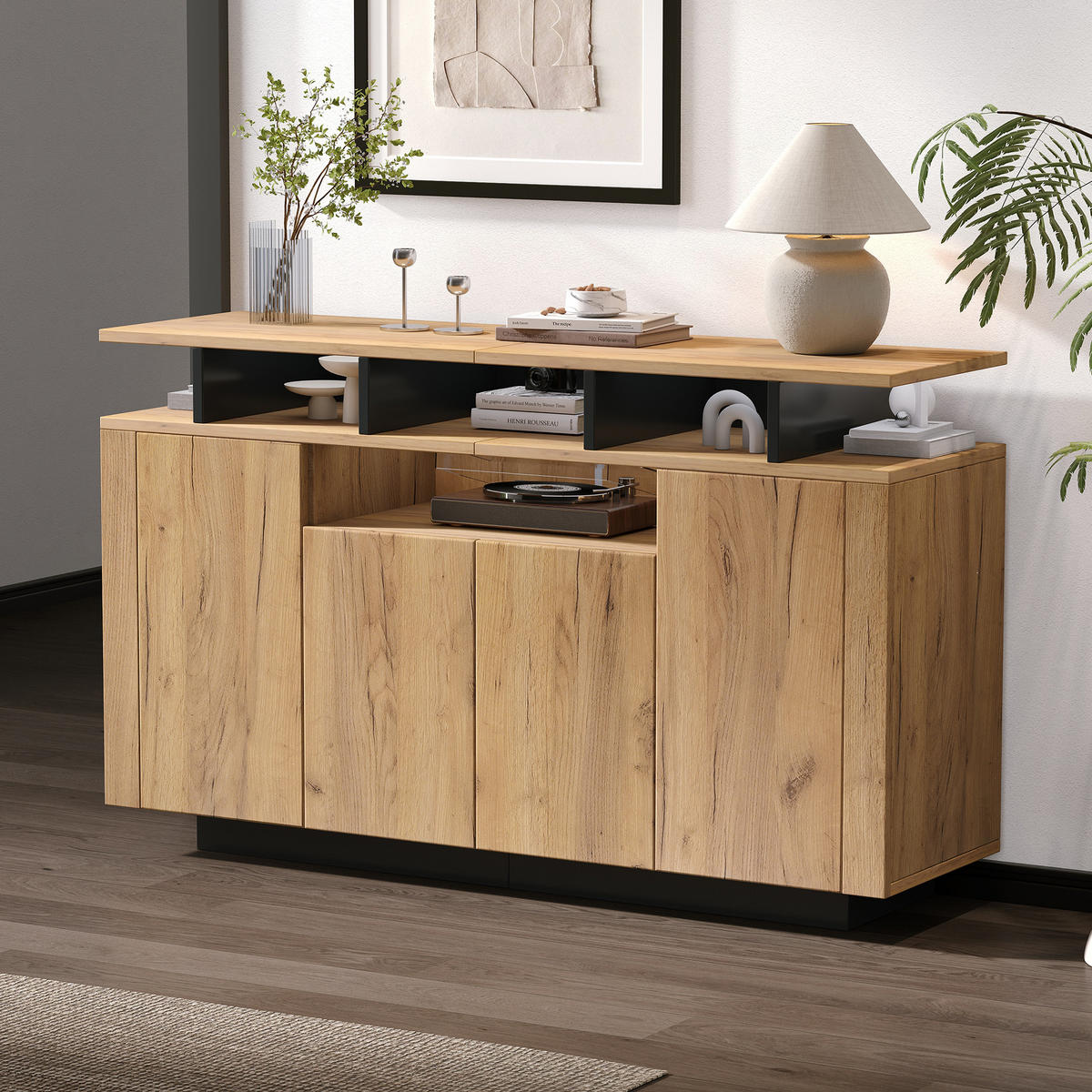 SIDEBOARD mit 4 Türen Natural 120x40x85cm - Naturfarben, Holzwerkstoff (40/85/120cm) - FLIEKS