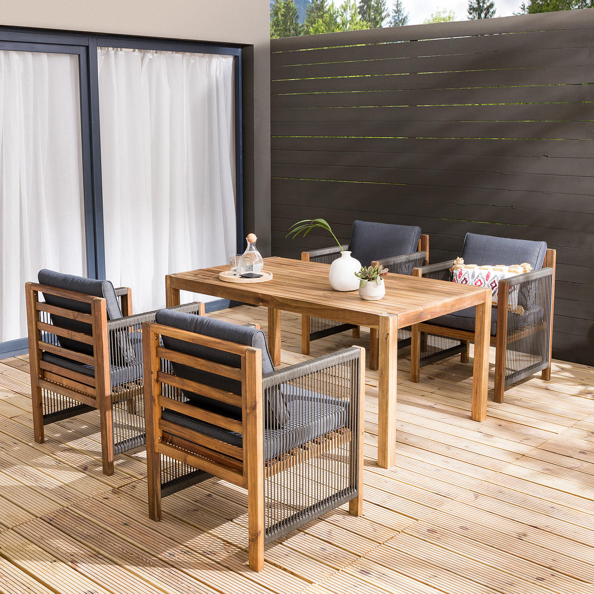 MASSIVER GARTENESSTISCH - Akazie massiv - Braun - Braun/Akaziefarben, Holz (85/160/72cm) - home24