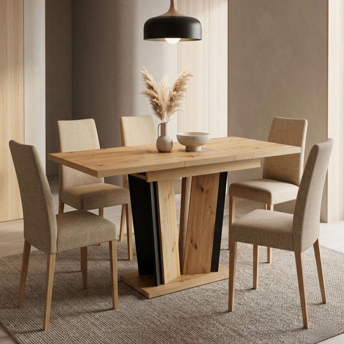 ESSTISCH Ausziehbar 120 - 160 cm Artisan Eiche Holzoptik und Schwarz - Schwarz/Eiche Artisan, Holzwerkstoff (120/80/75cm) - PROSPERO