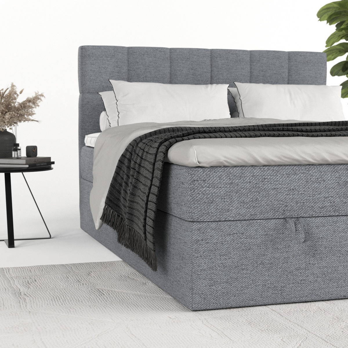 BOXBETT Savio 180/200 cm Grau im Neve Stoff - Schwarz/Grau, Holz/Holzwerkstoff (180/200cm) - AltaBeds