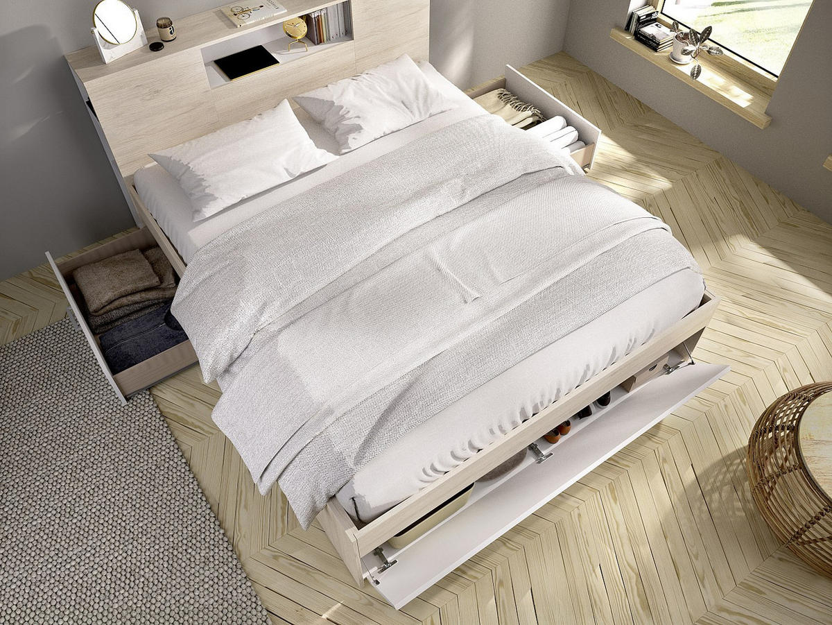 BETTRAHMEN - -Sitzer - Holz, Platte - Naturfarben Hell, Weiß - - Naturfarben/Weiß, Holz (180/200cm) - Vente-Unique