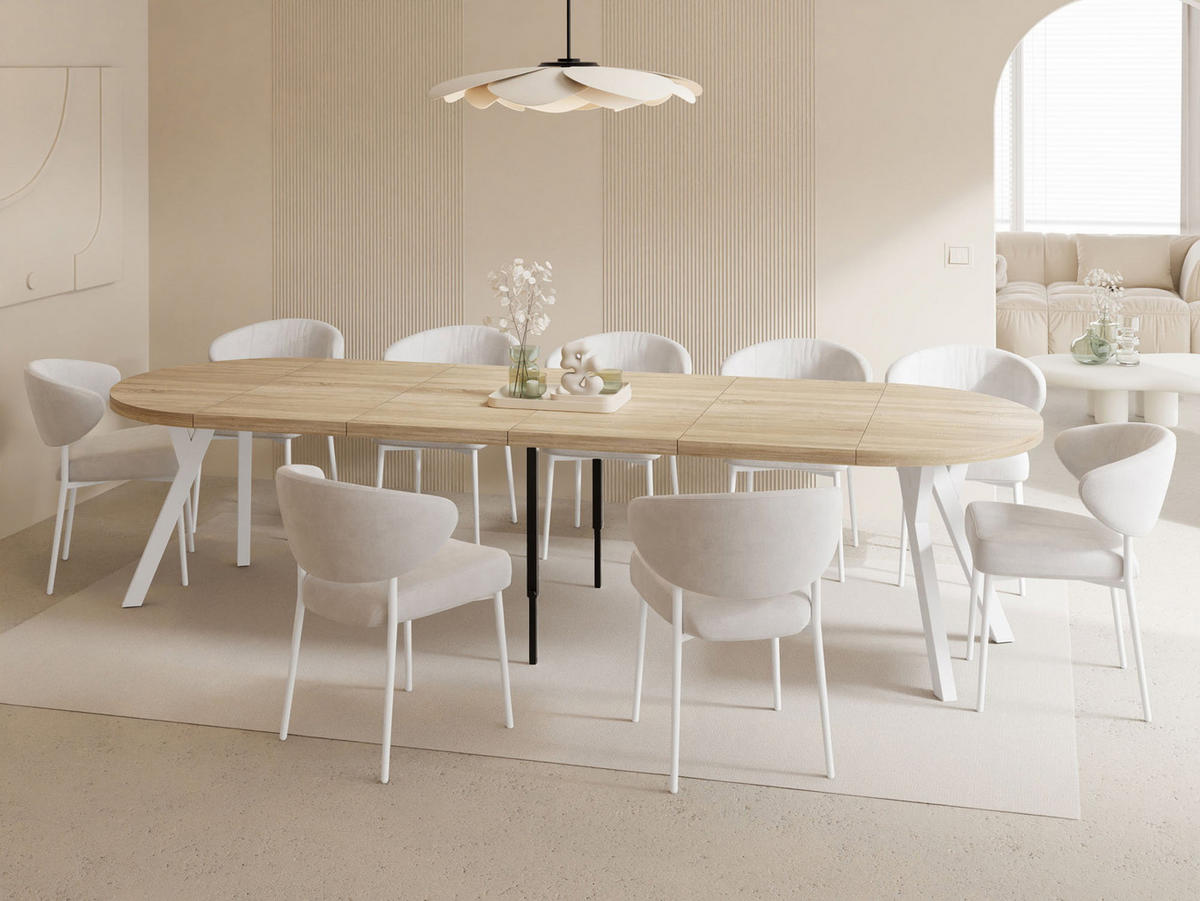 ESSTISCH Twixy XXL groß rund oval ausziehbar, Eiche Hell Braun 100-300/100/76 cm - Braun/Weiß, Holz/Holzwerkstoff (100/300/76cm) - WFL GROUP