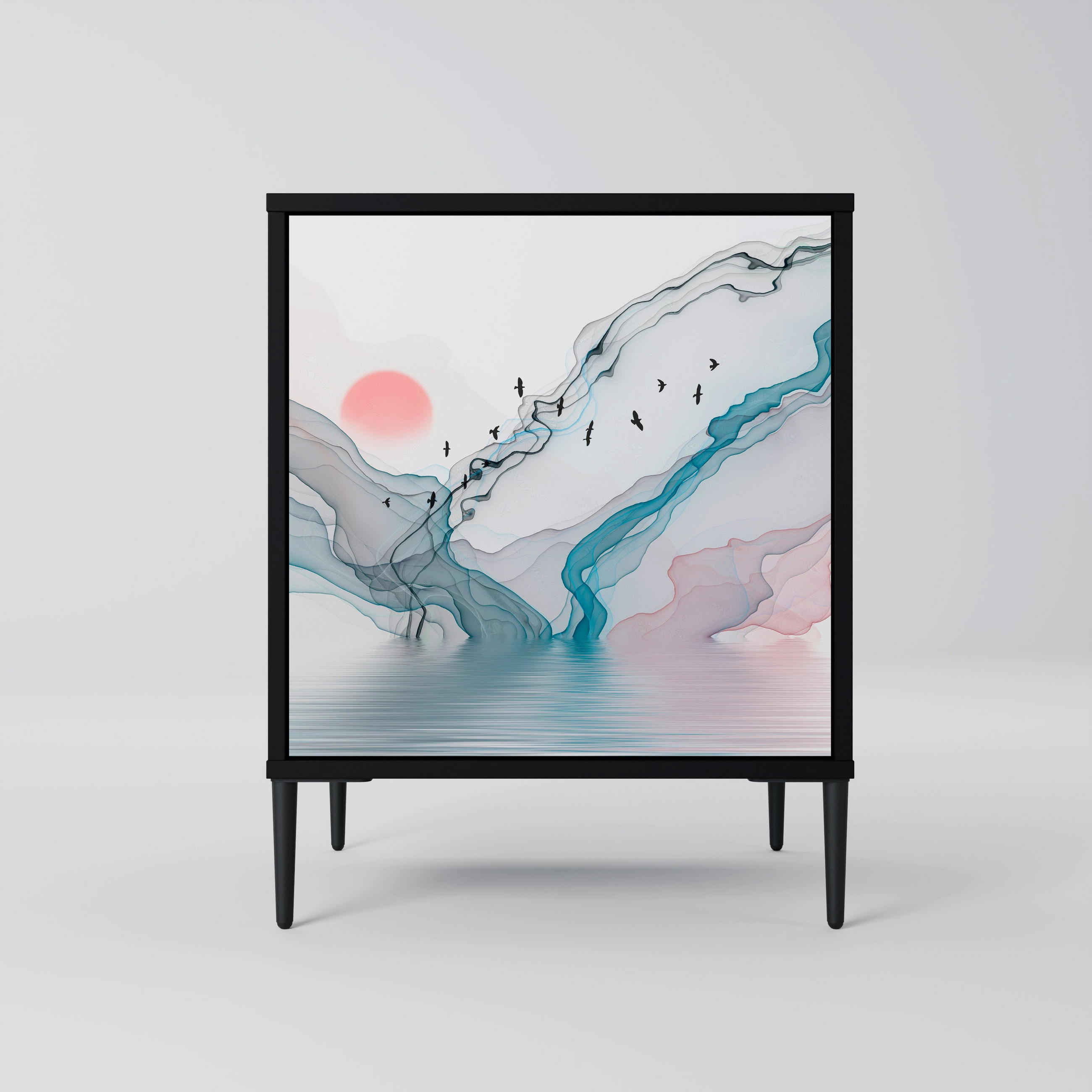 SIDEBOARD VELVET CROSSING, Schwarz, 57,5x42x72,5 cm, Schwarze Metallfüße - Multicolor/Schwarz, Holzwerkstoff/Metall (57.5/72.5/42cm) - SpaceRebels