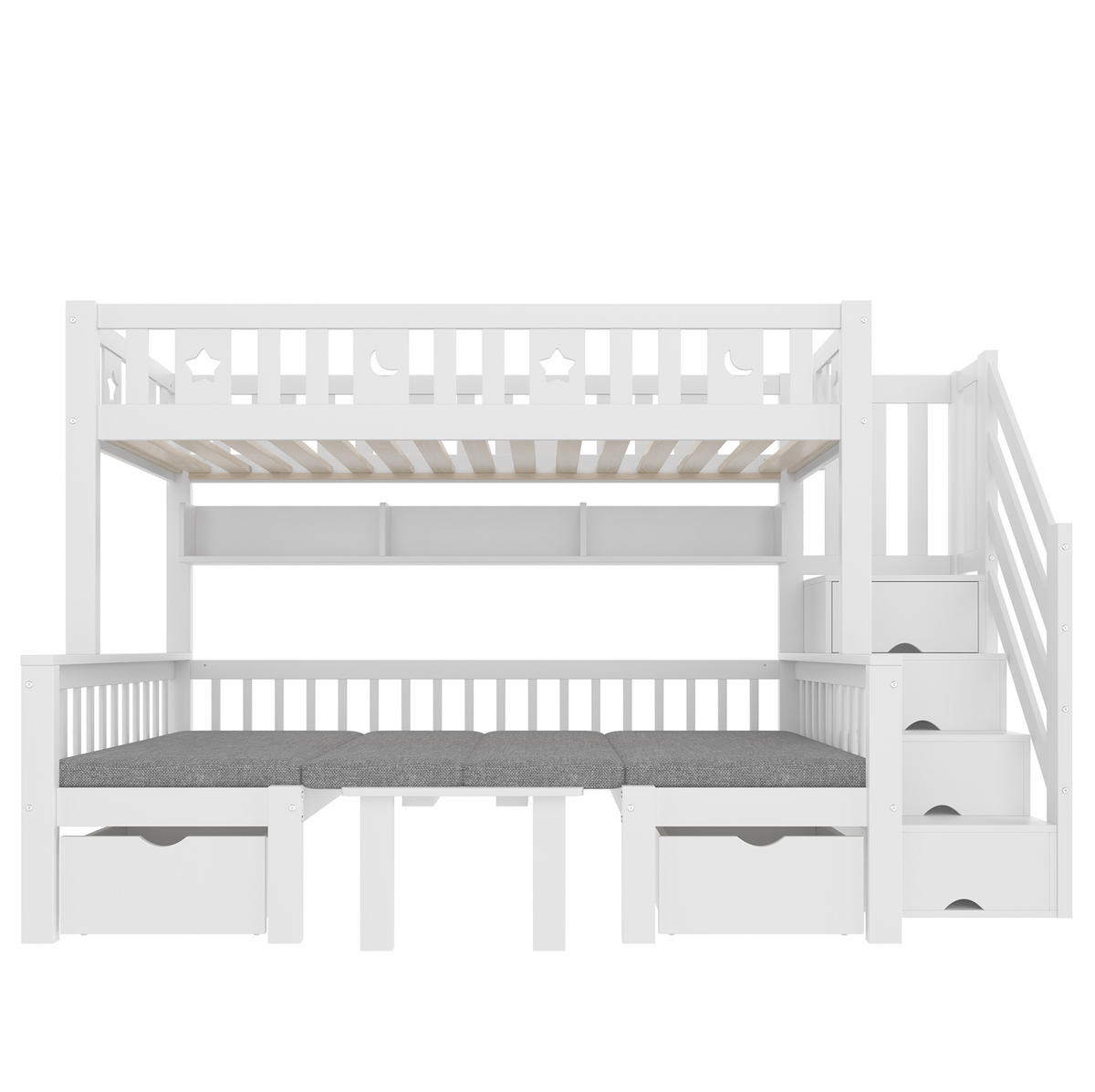 HOCHBETT 2-in-1 mit Klapptisch, Stauraumleiter, weiß, 90/200 cm - Weiß, Holz (90/200cm) - MIVRAY