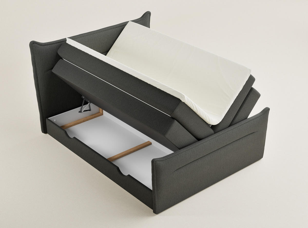 BOXSPRINGBETT Pelino 140/200 cm, in Graphit, Bettkasten, Matratze, Topper - Schwarz/Graphitfarben, Holz/Holzwerkstoff (140/200cm) - Maison de Reve