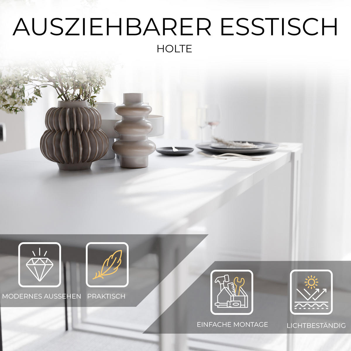 TISCH ausziehbar aus MDF, Weiß - Weiß, Holzwerkstoff (160/80/76cm) - Idohome