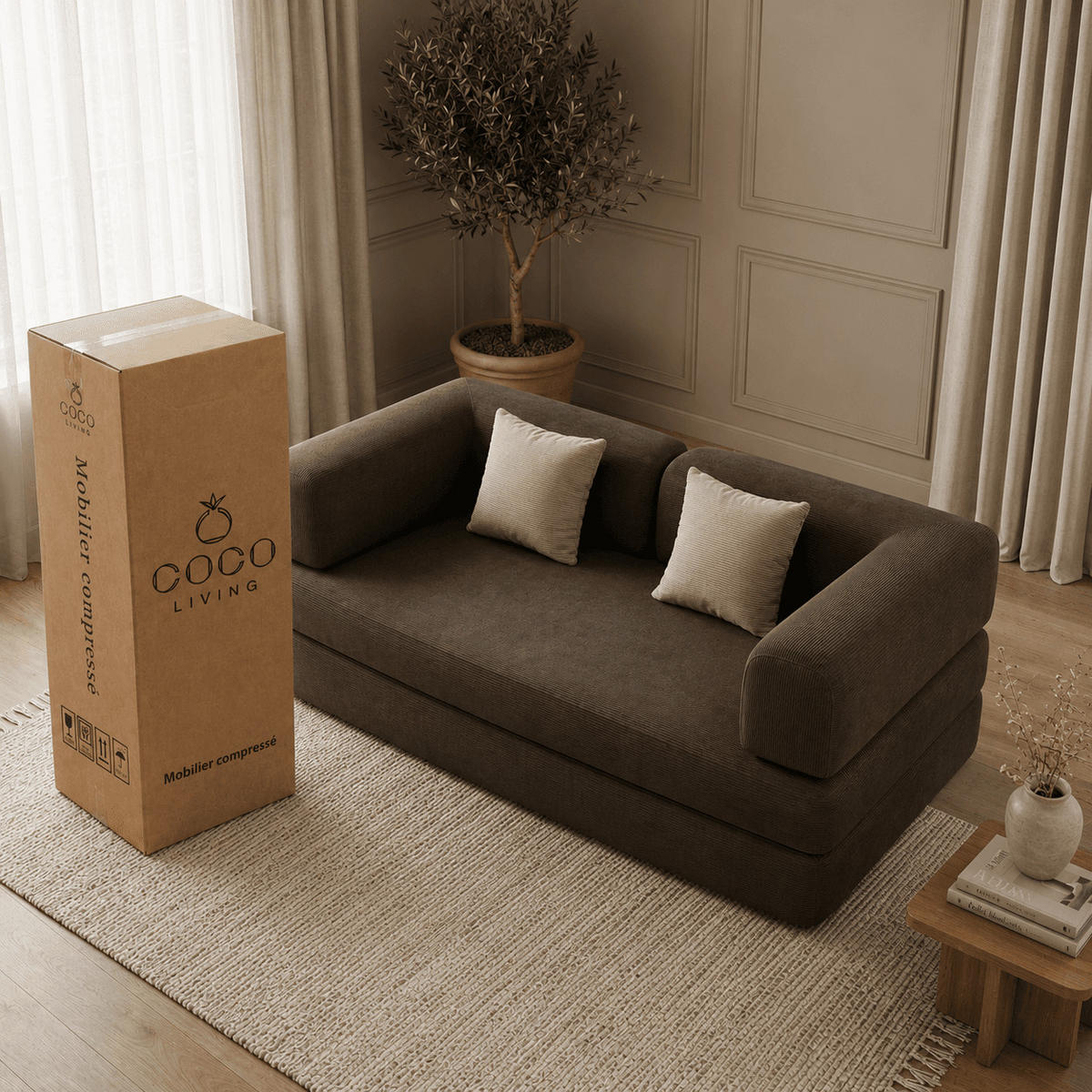SCHLAFSOFA Kaia Schokolade Samt - Dunkelbraun, Textil (180/70/100cm) - COCO Living
