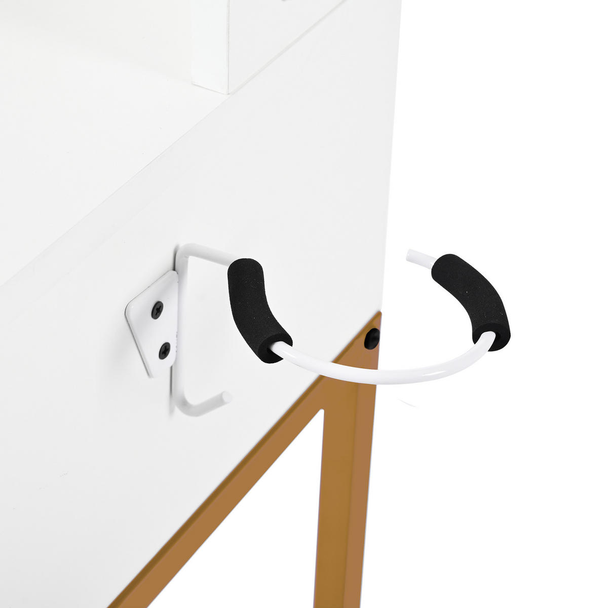 SCHMINKTISCH in Weiß Frisiertisch mit LED-Spiegel, Steckdosen, Hocker & Goldbeinen, 2 Schubladen, für Schlafzimmer, B138.5/T40/H80cm - Goldfarben/Weiß, Holzwerkstoff/Metall (80/138.5/40cm) - STILVORA