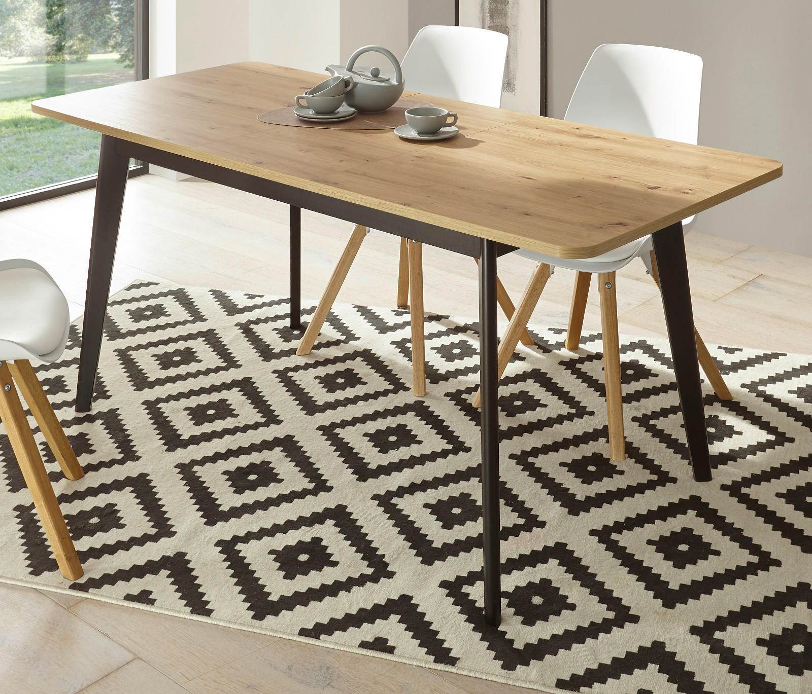ESSTISCH Eiche Artisan, schwarz, Küchentisch ausziehbar 140 - 180 x 75 cm - Eichefarben/Schwarz, Holzwerkstoff/Kunststoff (180/75/80cm) - Furn.Design