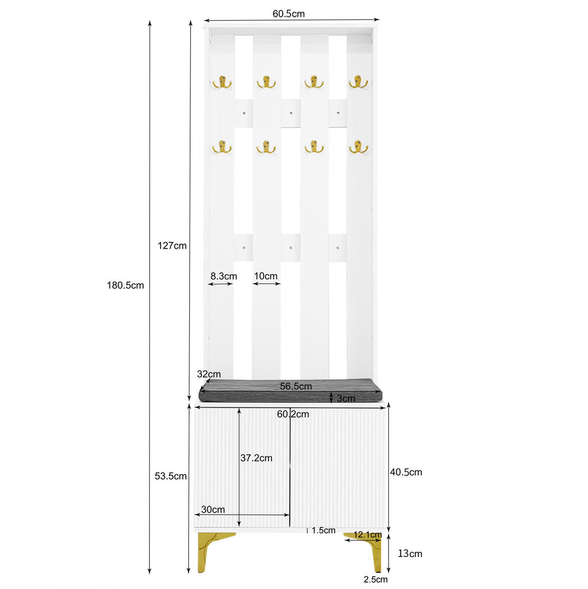 GARDEROBE 60,5/35,2/180,5 cm aus Spanplatte mit Wellenfront und Drucköffnung Weiß - Weiß, Holzwerkstoff (60.5/180.5/35.2cm) - Modenvie