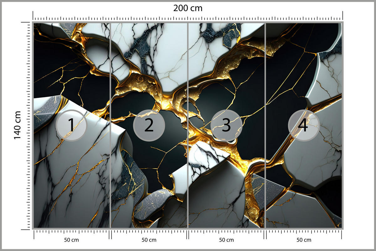 FOTOTAPETE für Wohnzimme Schwarze Weißer Marmor Goldelementen 200x140 - Goldfarben/Schwarz, Papier (200/140cm) - Muralo