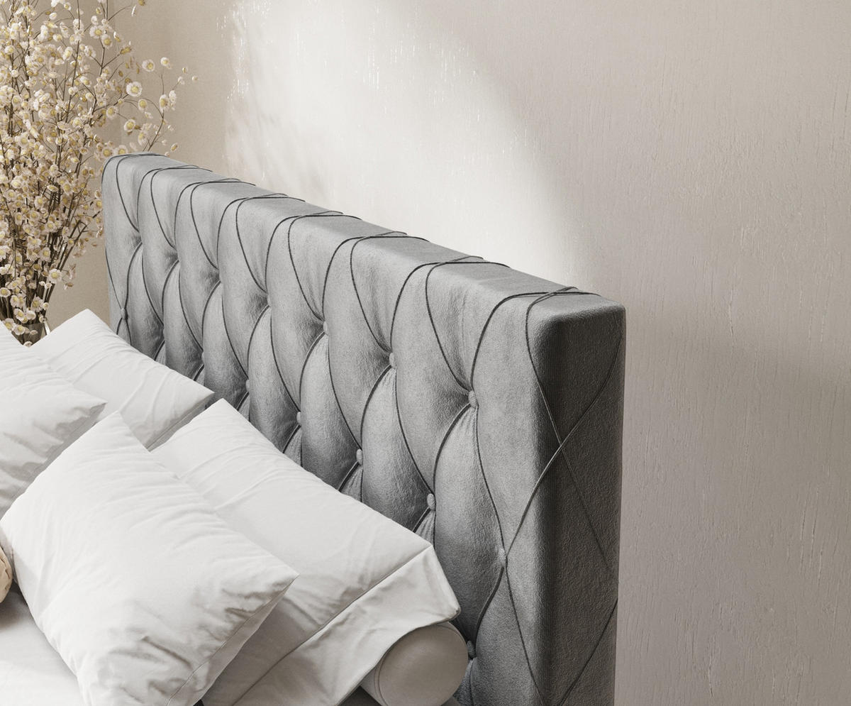BOXSPRINGBETT Otus Grau 180/200 cm mit Latex-Topper - Silberfarben/Grau, Holz/Holzwerkstoff (180/200cm) - Maison de Reve