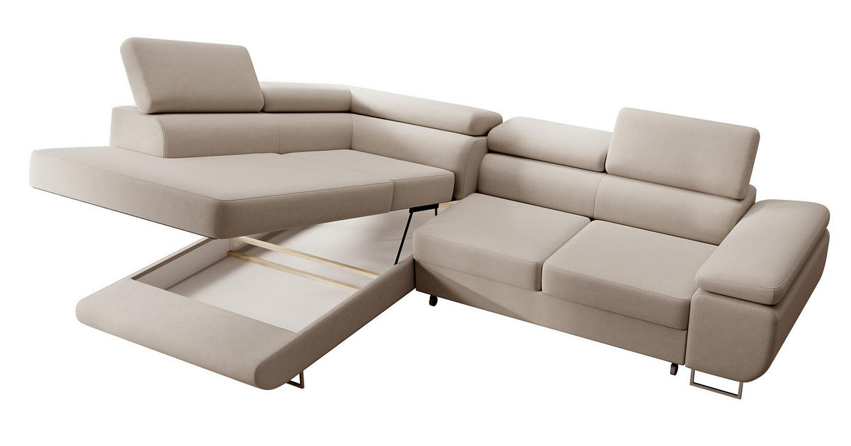 ECKSOFA Stevil Hellbeige Velours - Ecru/Silberfarben, Textil/Metall (275/203cm) - Selsey